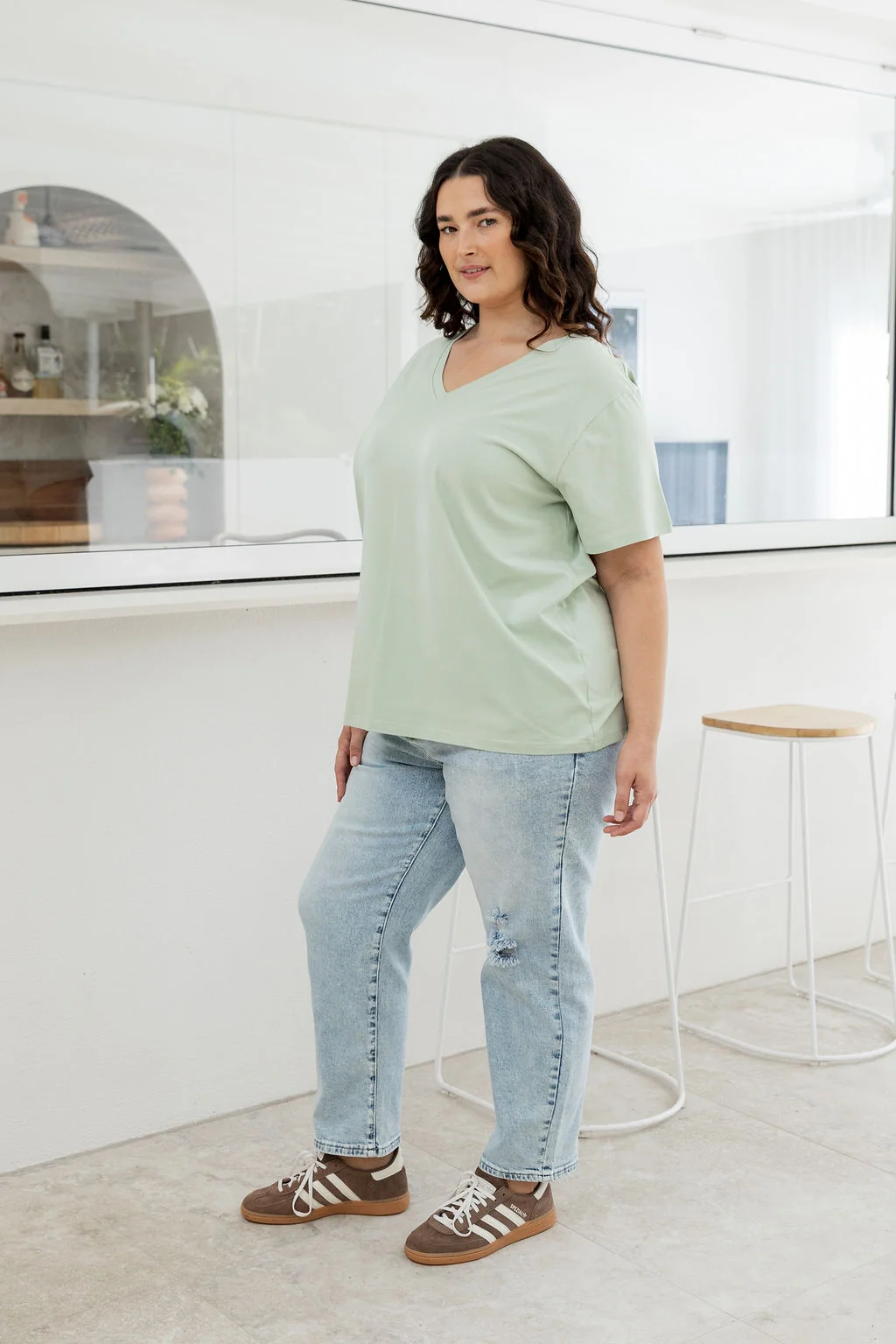 Relaxed V-Neck Tee in Sage