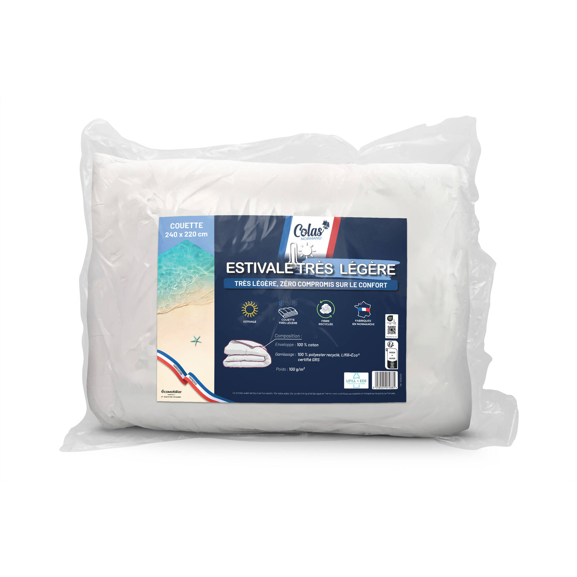 Couette été légère 100 g/m² enveloppe coton