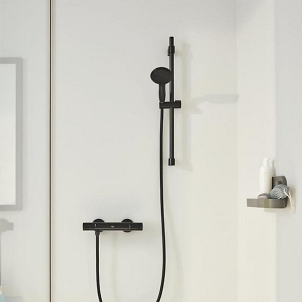 Pack mitigeur douche thermostatique GROHE Precision Start noir mat   ensemble GROHE Vitalio Start avec barre