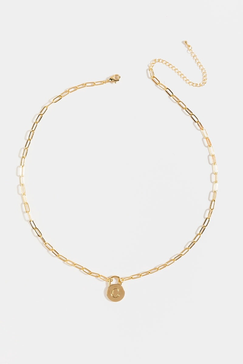 Initial Curb Chain Pendant Necklace Gold