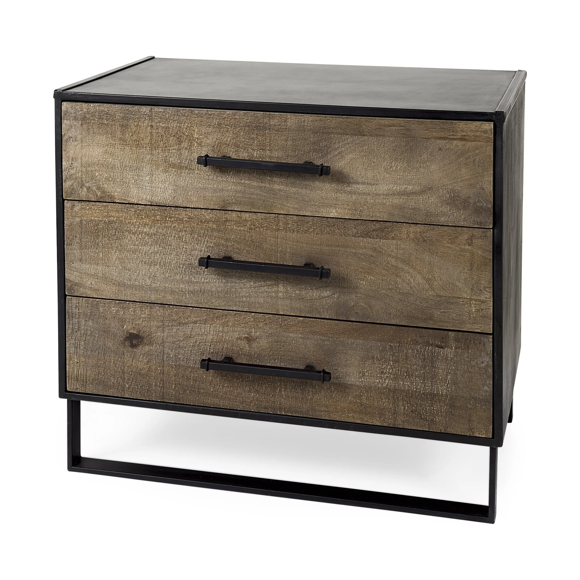 HomeRoots 20 Brown and Black Distressed Accent Cabinet With Three Drawers - 30 H x 20 W x 34.5 D