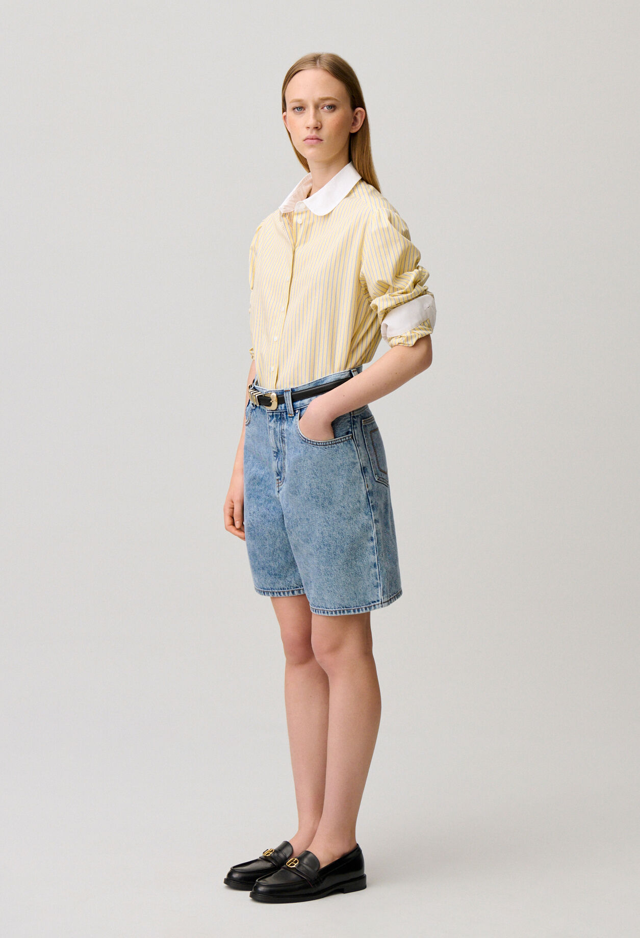 Chemise rayée col claudine