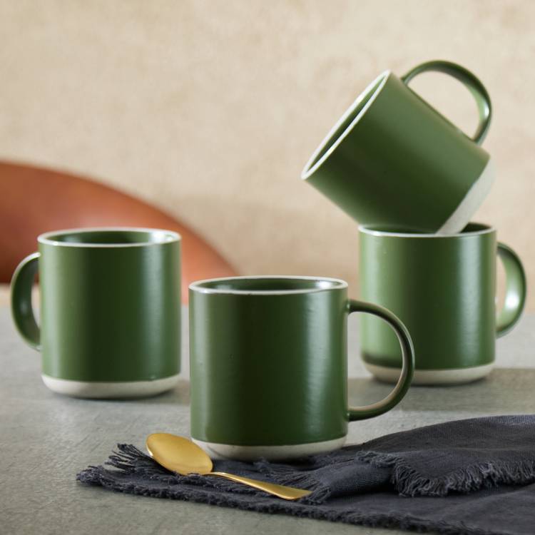 Habitat Raw Edge Set of 4 Stoneware Mugs - Green
