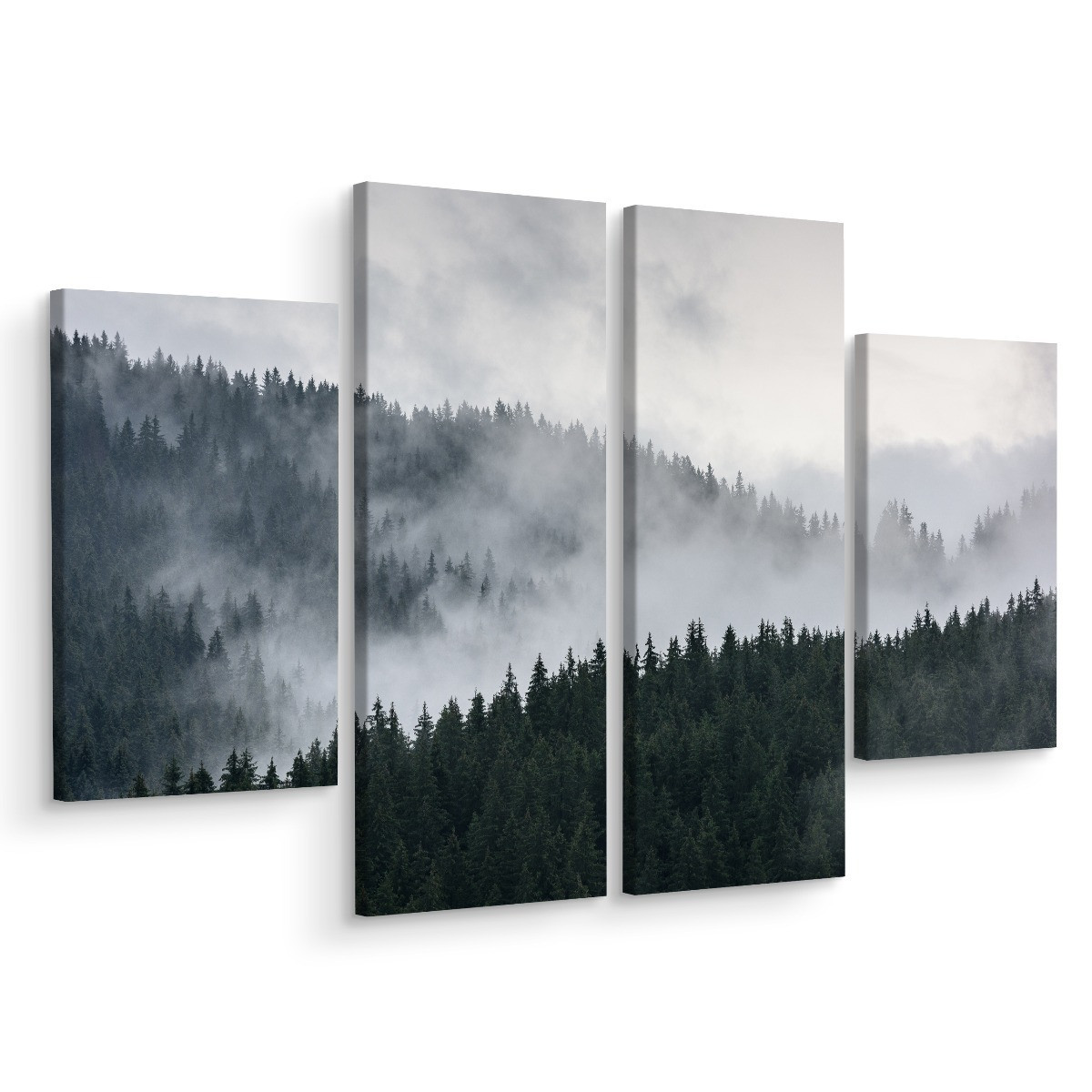 Obraz 4-Częściowy Las we Mgle Pejzaż 3D 80x60cm