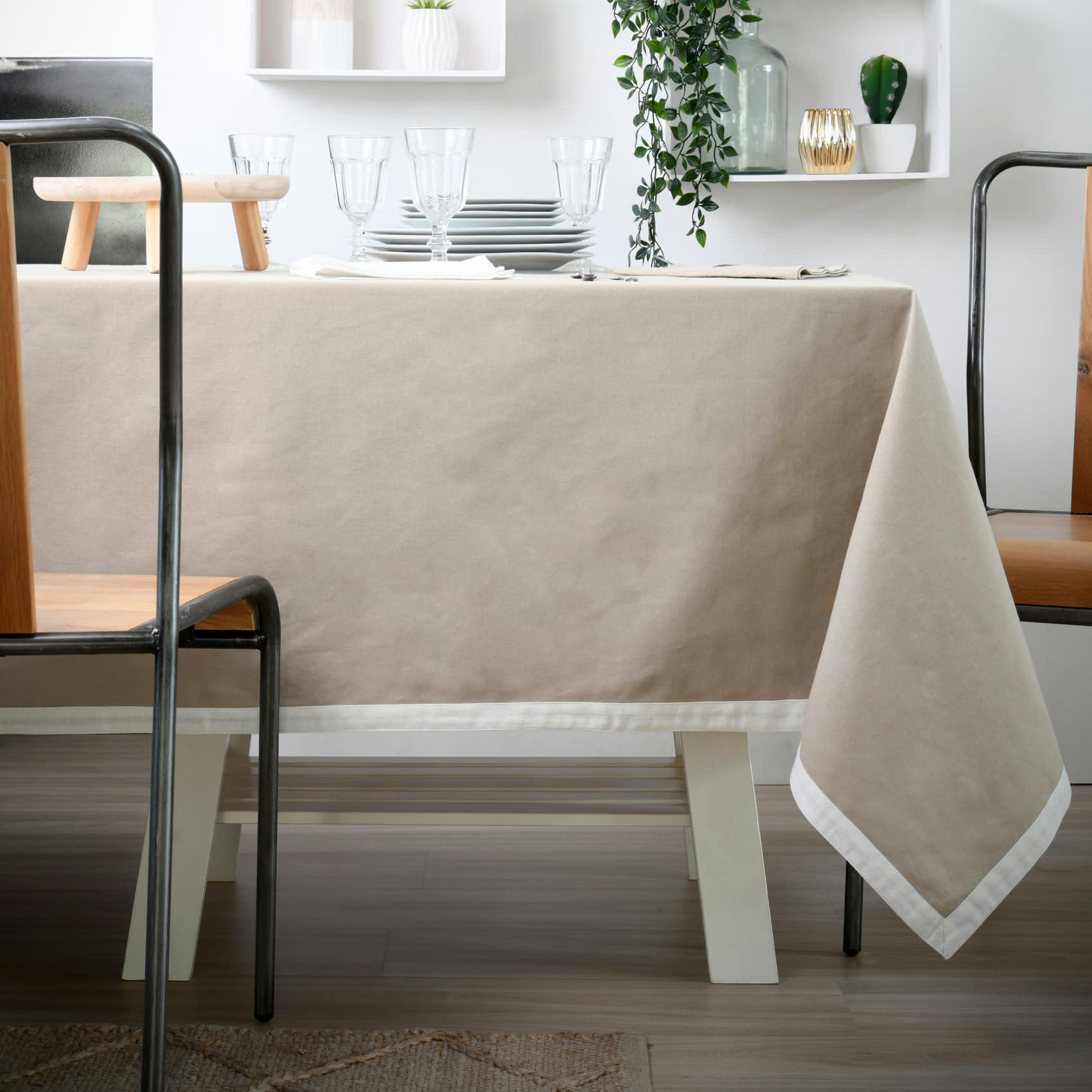 DUO - Nappe bicolore réversible coton lin/écru 240x140cm