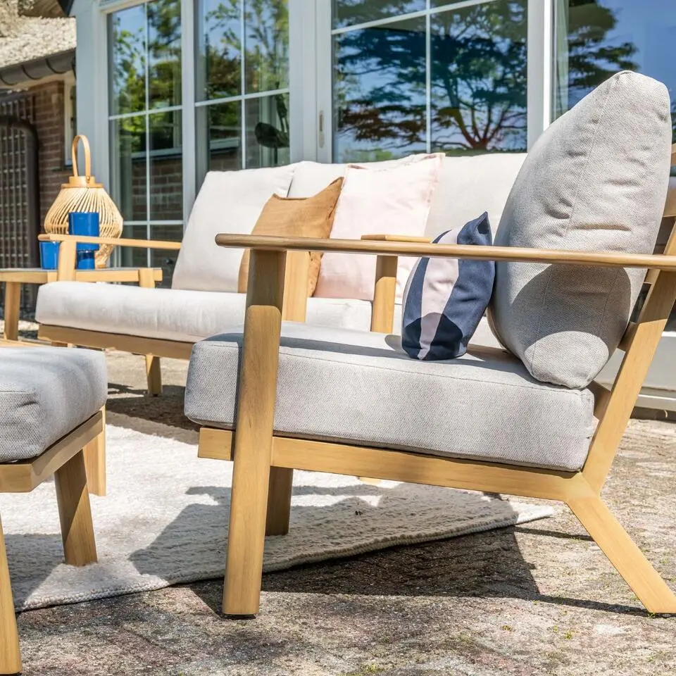 Garden Impressions Ariana loungestoel light teak look incl voetenbank