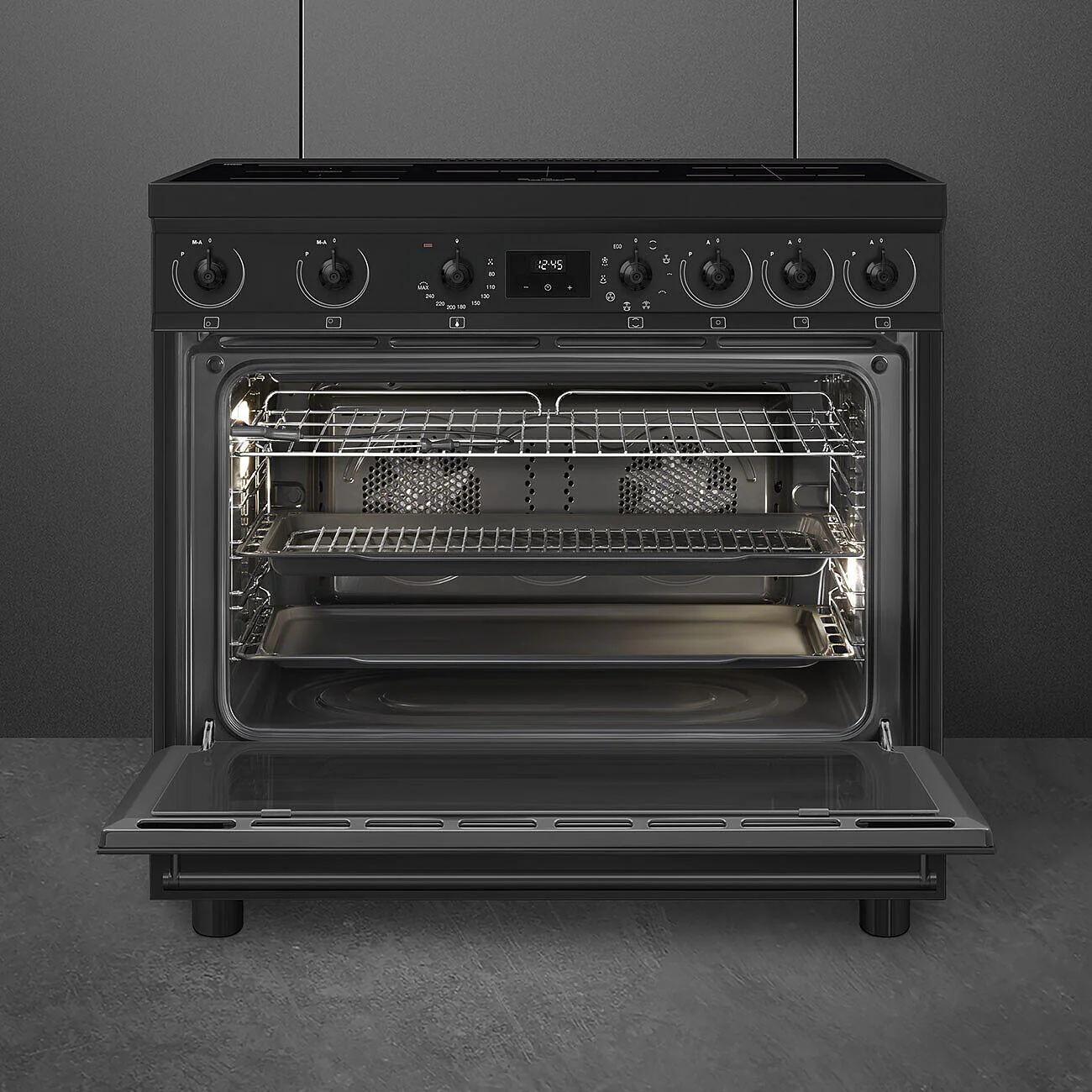 90cm Classic Matte Black Single Cavity Cooker with Induction Hob