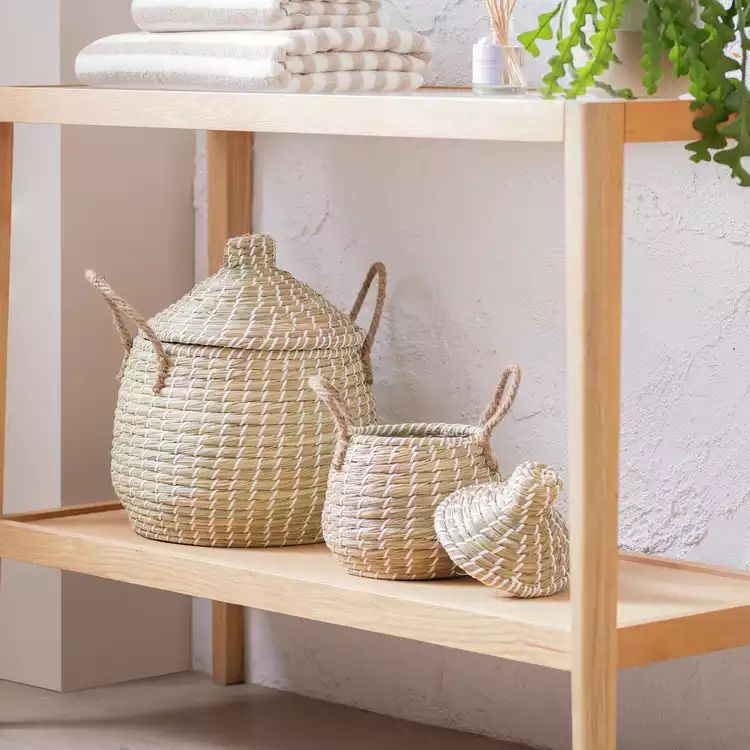 Habitat Pack of 2 Seagrass Lidded Round Basket - Natural