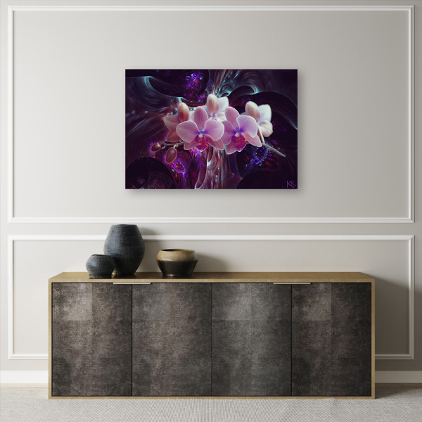 Feeby Obraz na płótnie, Biała orchidea na ciemnym tle 60x40