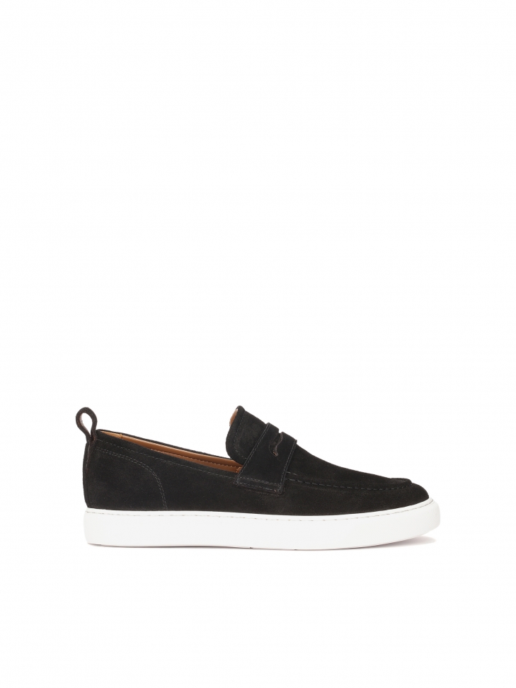 Black suede slip-on sneakers on contrasting sole