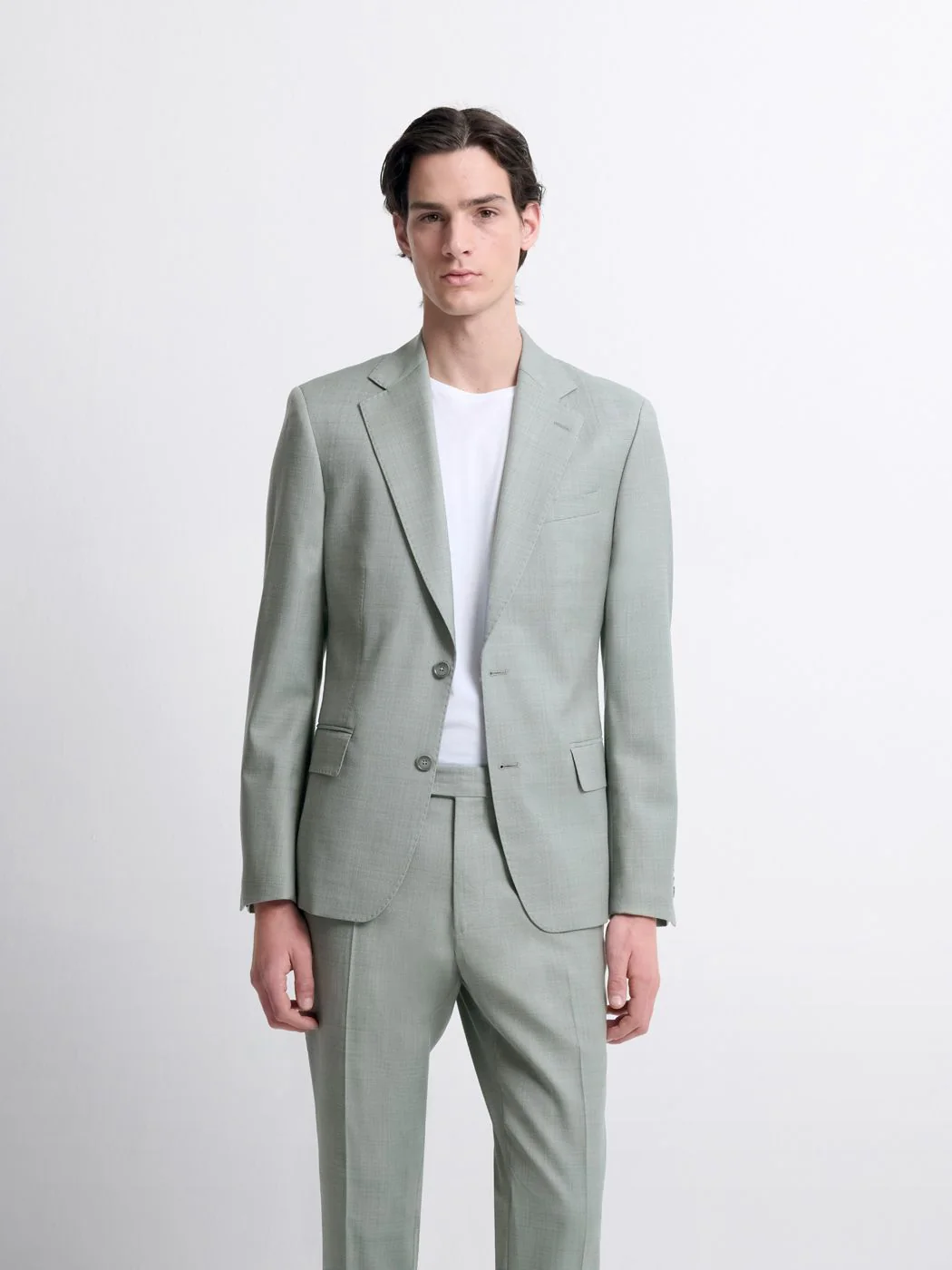 Costume 2 pièces slim en laine vert amande