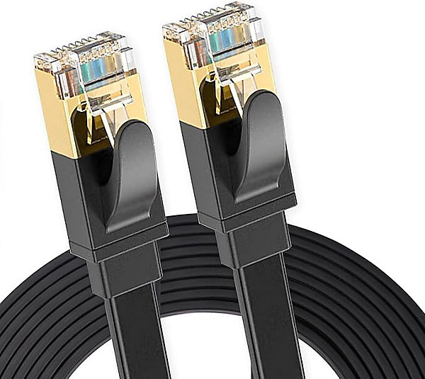 Elfcam - 15m Câble Ethernet Cat 8 Plat Noir LAN/WAN, SFTP 28AWG, 2000MHz 40Gbps avec Connecteurs RJ45 Haute Qualité