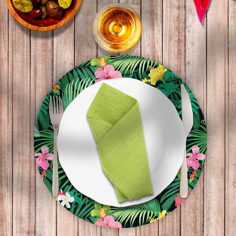 HIBISCUS - Set de table rond hibiscus et feuilles D38cm