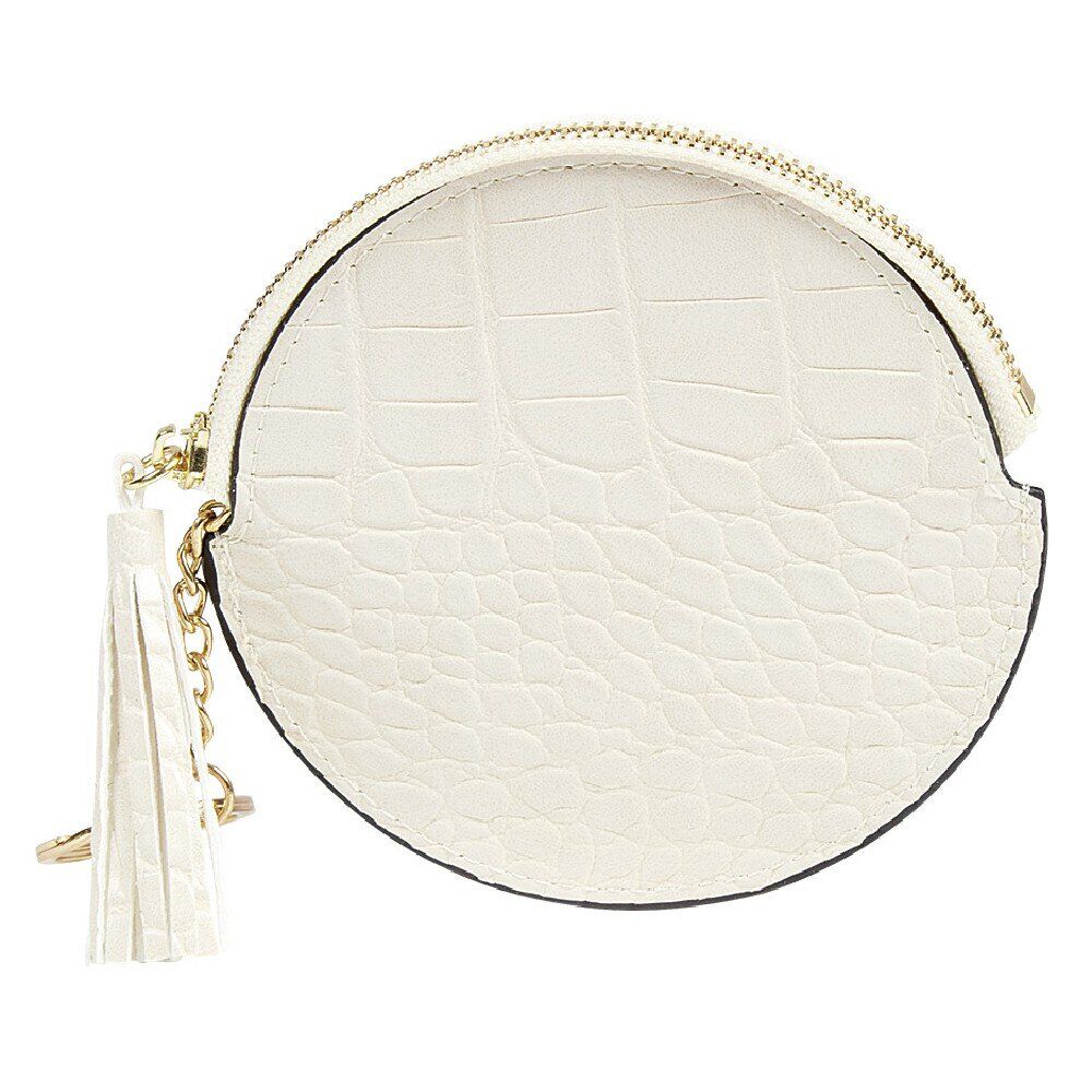 Porte monnaie rond simili avec fermeture pompon