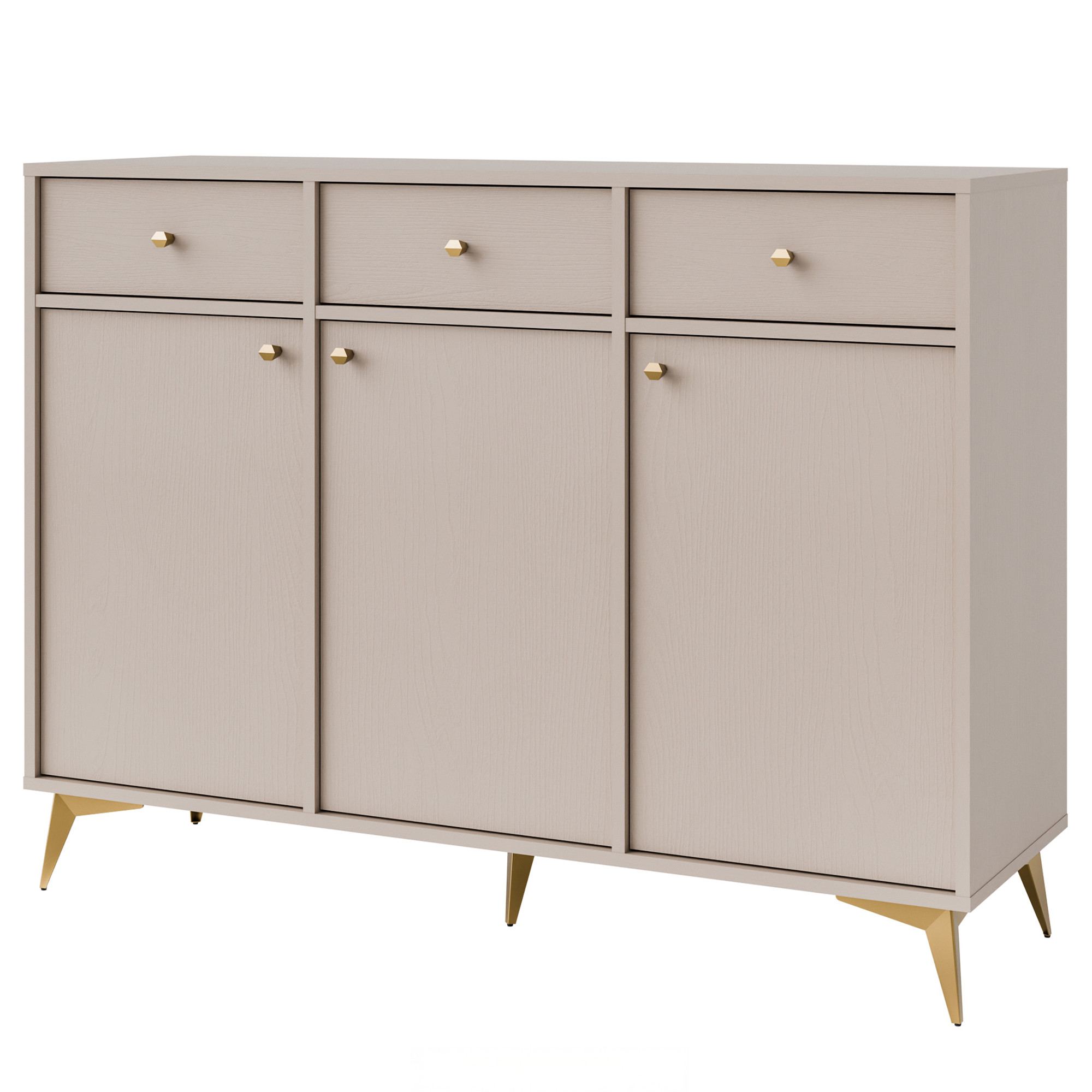 KONSIMO FLOREN Szeroka komoda 124 cm do salonu na złotych nóżkach