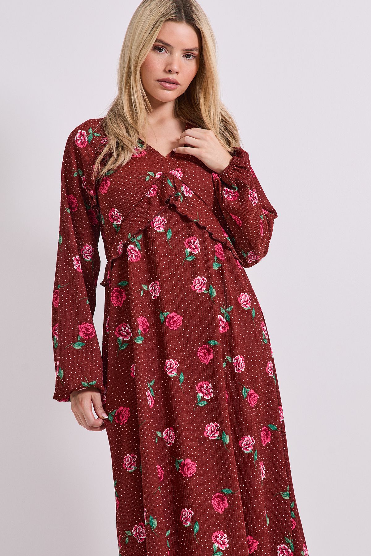 Dorothy Perkins Floral Empire Seam Frill Detail Jersey Midi Dress