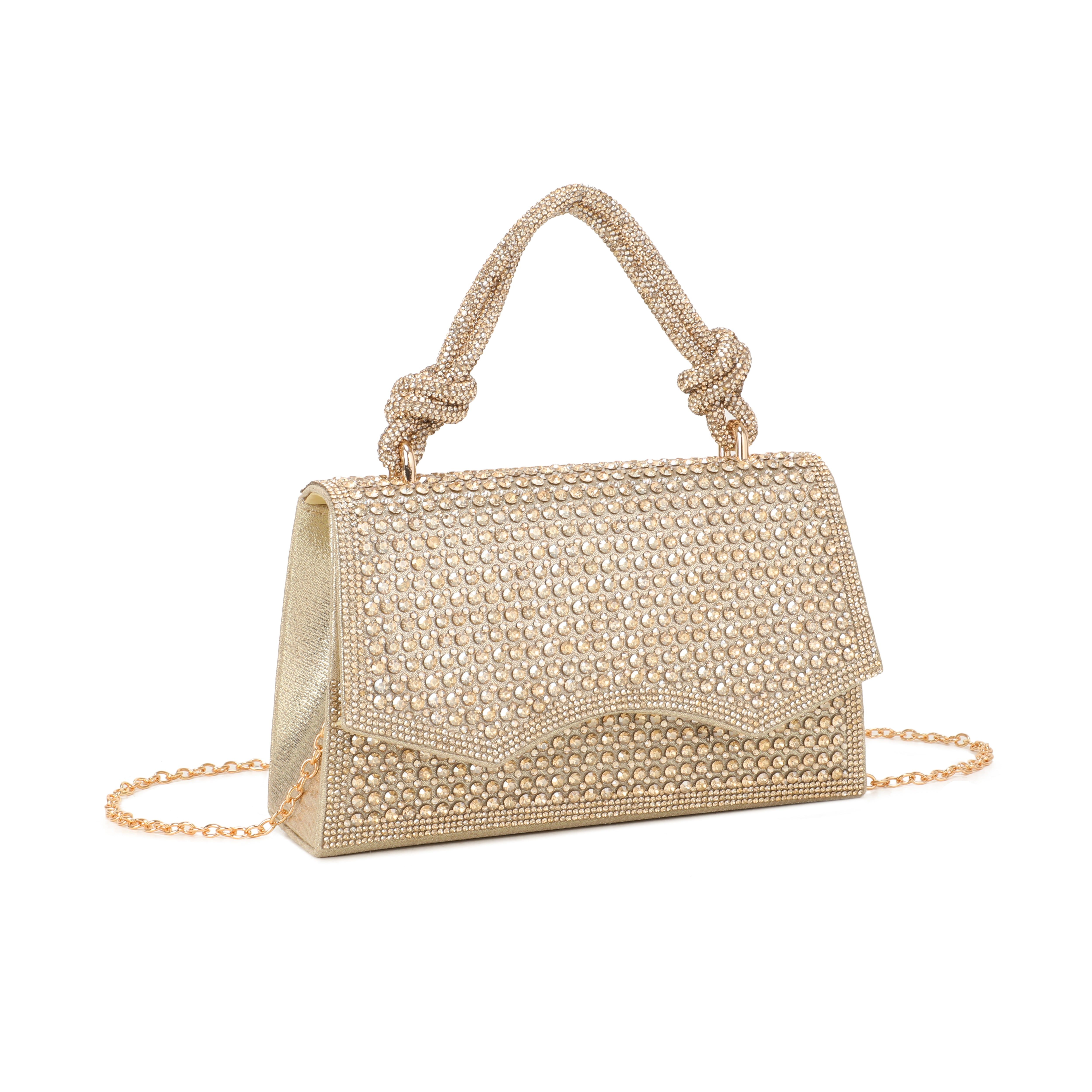 JFY Knotted Top Handle Single Side Diamante Clutch Bag