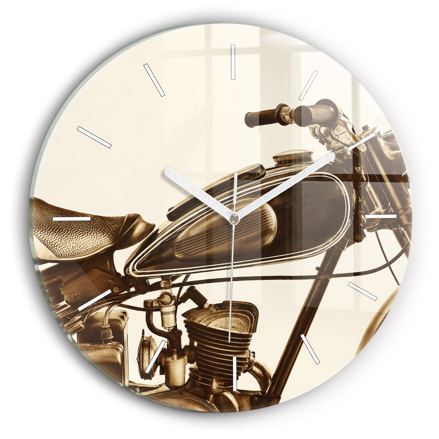 Zegar szklany ścienny do salonu Sepia motocykla Vintage fi30