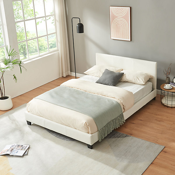 Lit Double Rembourré Albacete Sommier à Lattes Similicuir 140 x 200 cm Blanc Corium