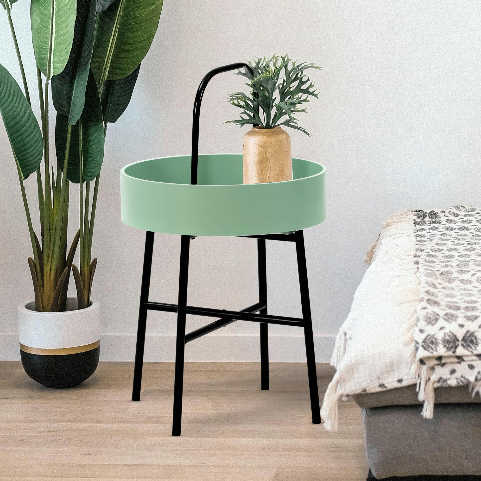 JAIPUR - Bout de canapé avec plateau en mdf vert et structure métallique