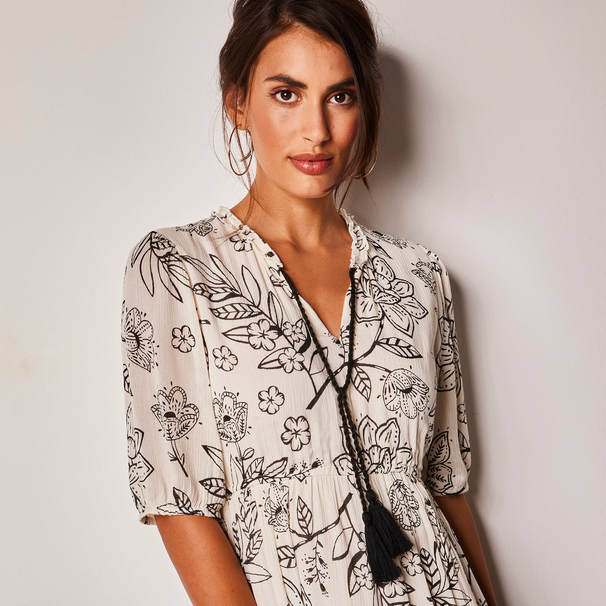 Robe longue volantée imprimée