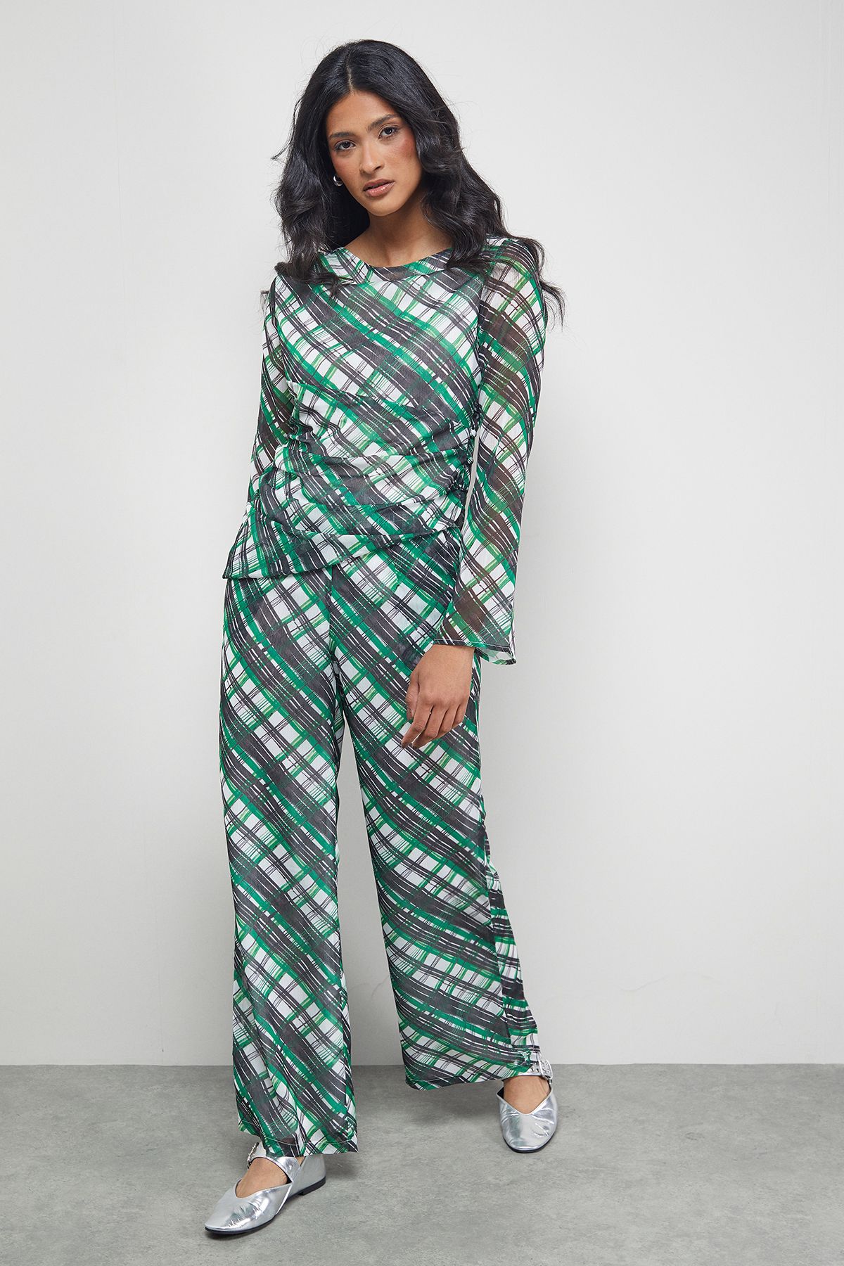Warehouse Tony Chiffon Mid Rise Palazzo Leg Trouser