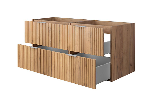 Meuble vasque, Chêne Craft, 120 (2 x 60) x 57 x 46 cm, poignée argentée, sans plateau