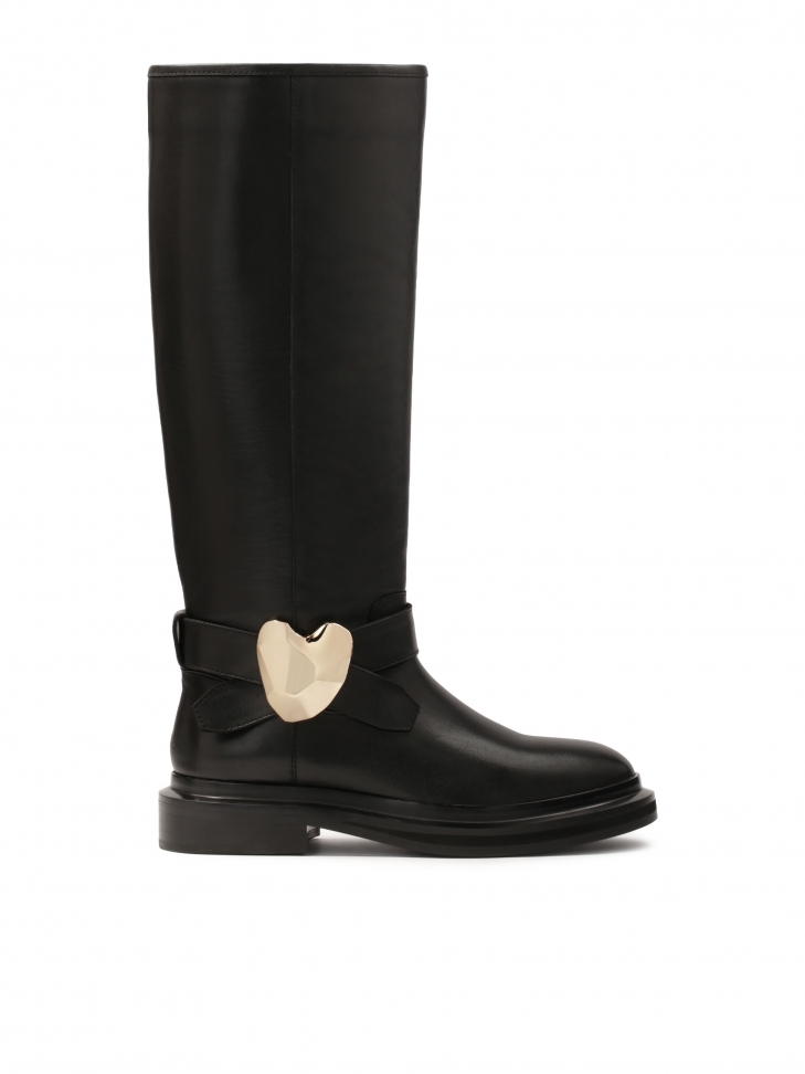 Black flat sole boots with jewelry embellishment