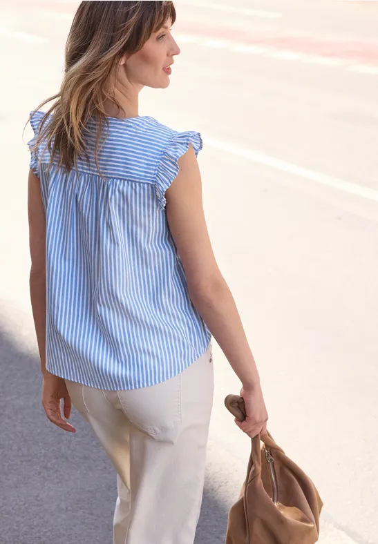 Blusentop mit Split Neck und Volants