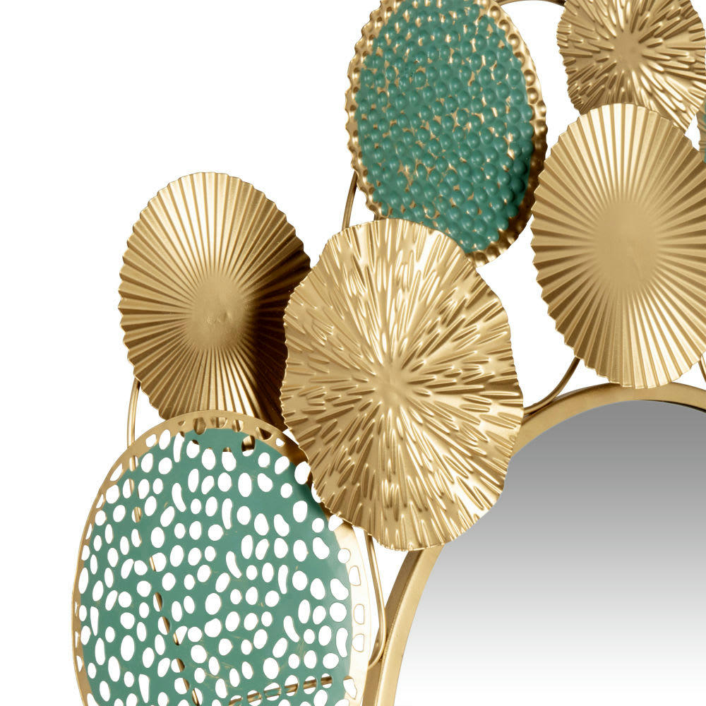 PALOMA - Miroir rond en métal turquoise et doré D83