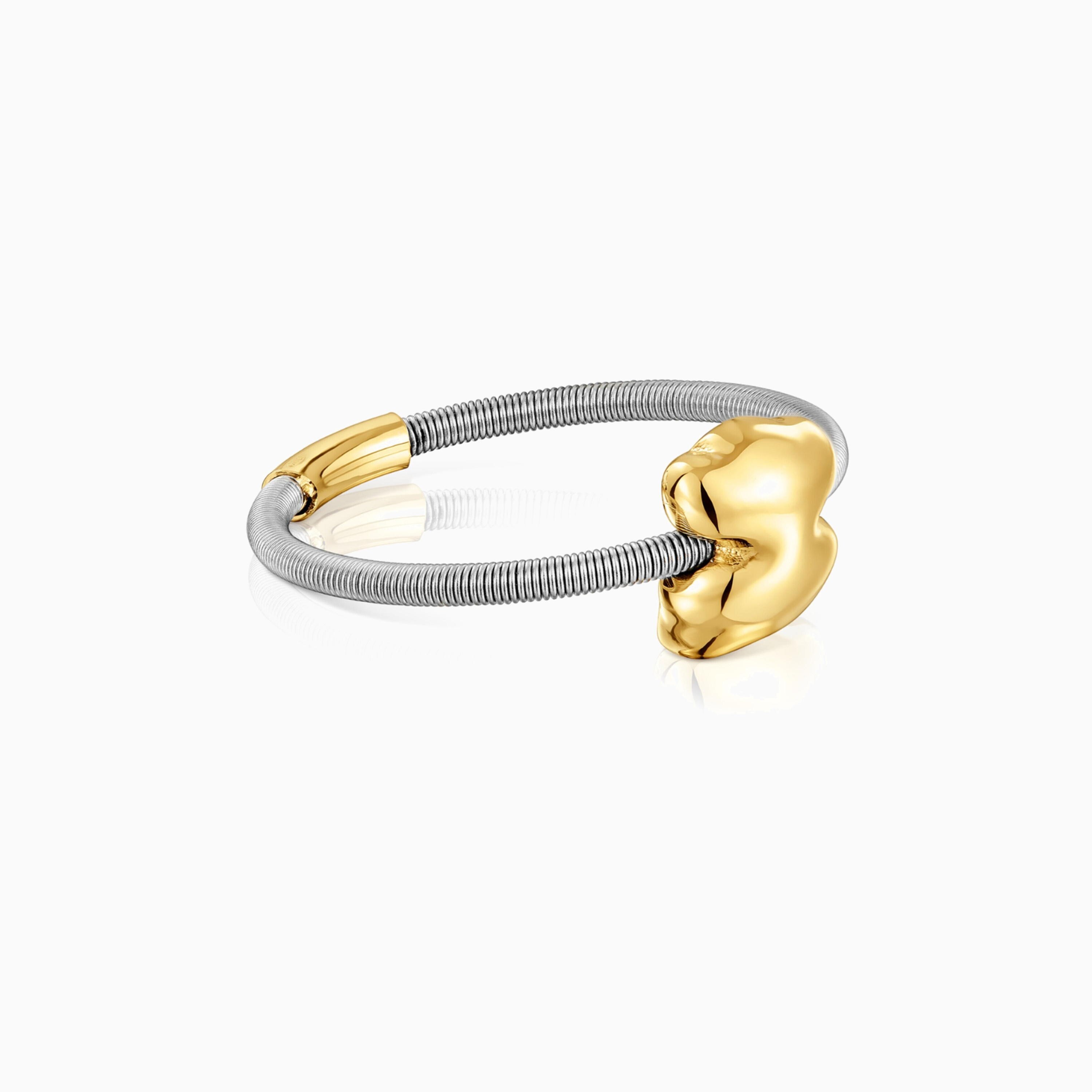 Anillo oso pequeño de oro y acero Mesh Tube