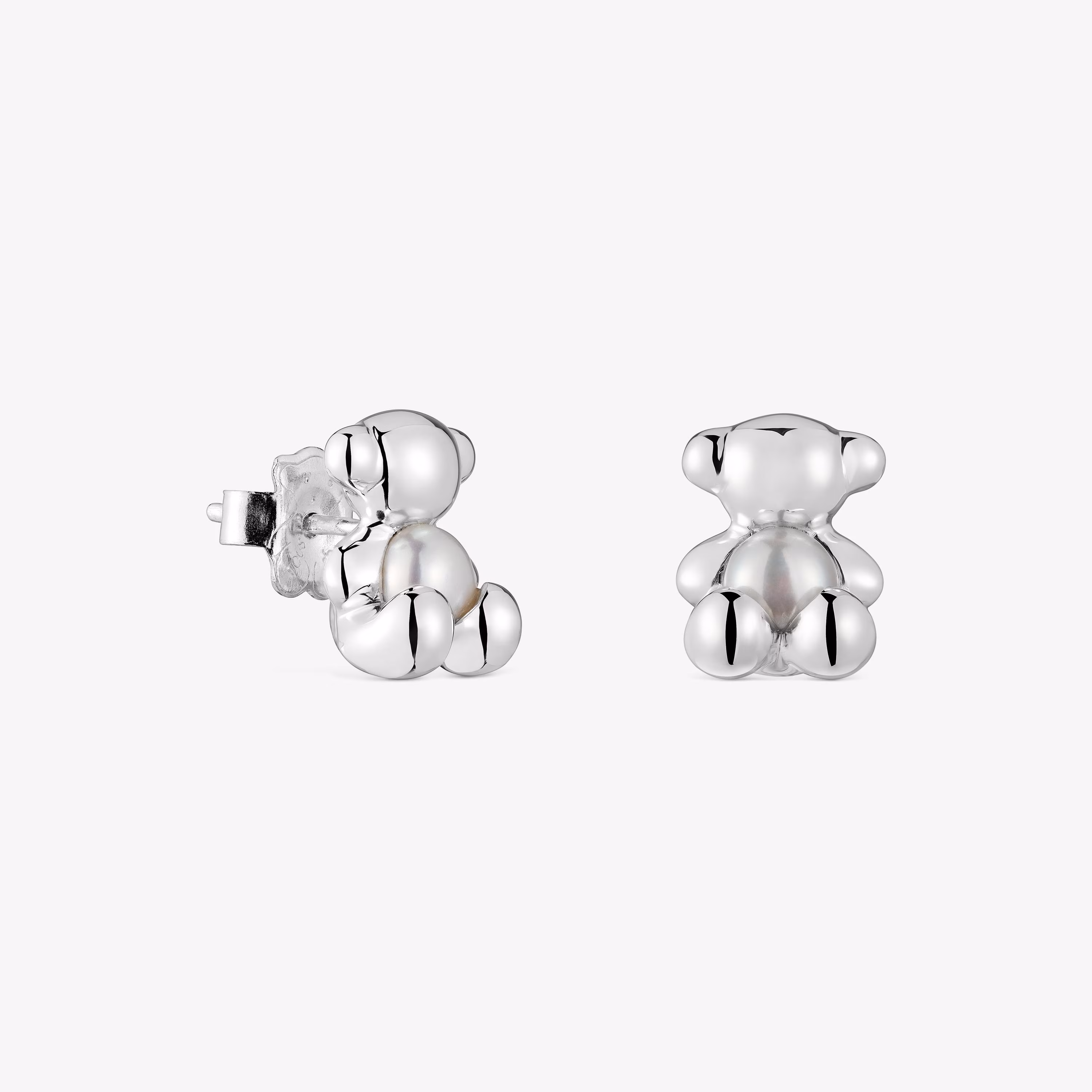 Pendientes oso pequeños de plata y perla cultivada Bold Bear