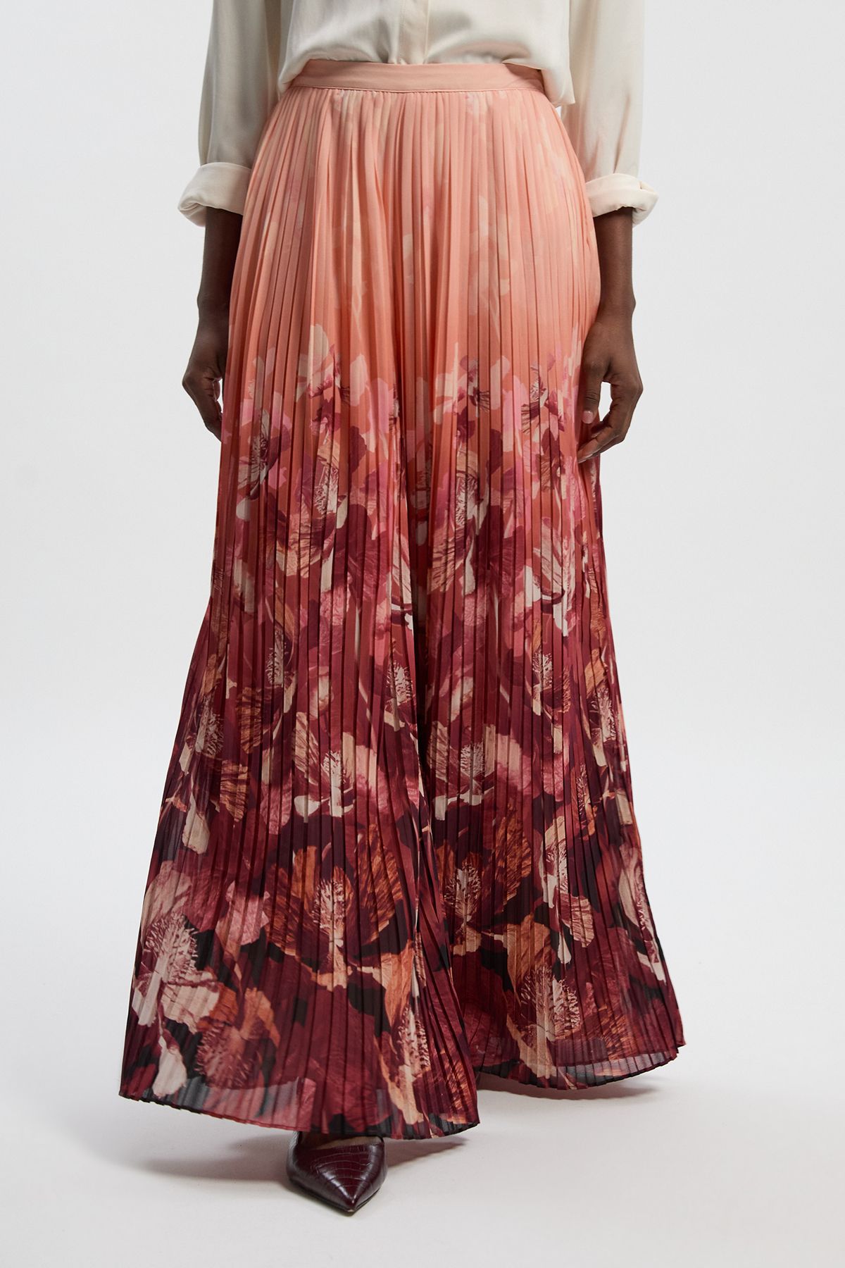 KarenMillen Pleated Floral Woven Wide Leg Trousers