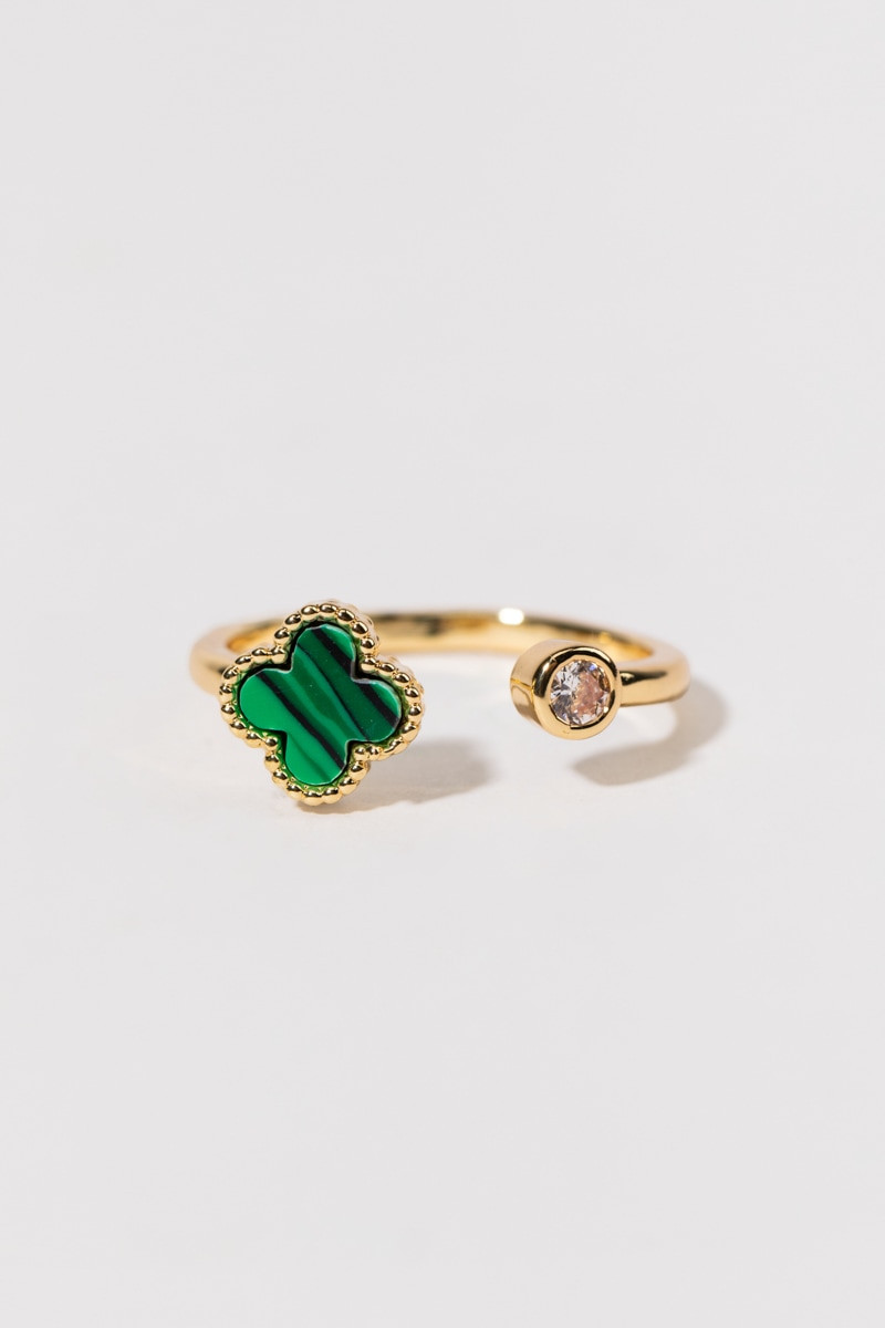 Kristine Adjustable Crystal Clover Gold Ring