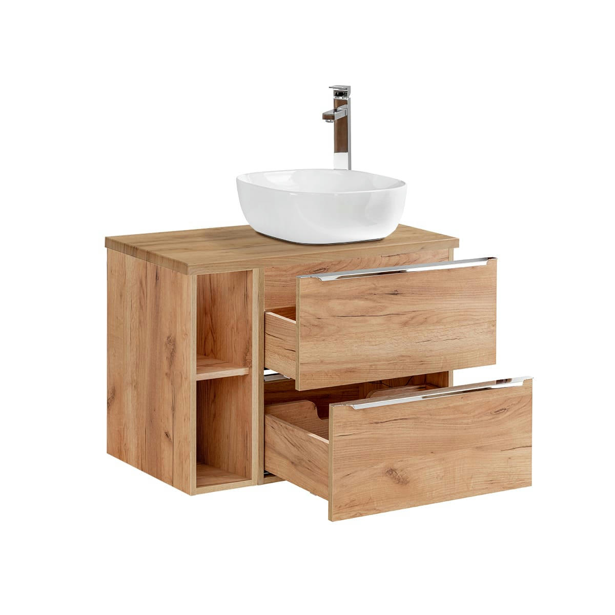 - Meuble simple vasque 80cm 2 niches naturel