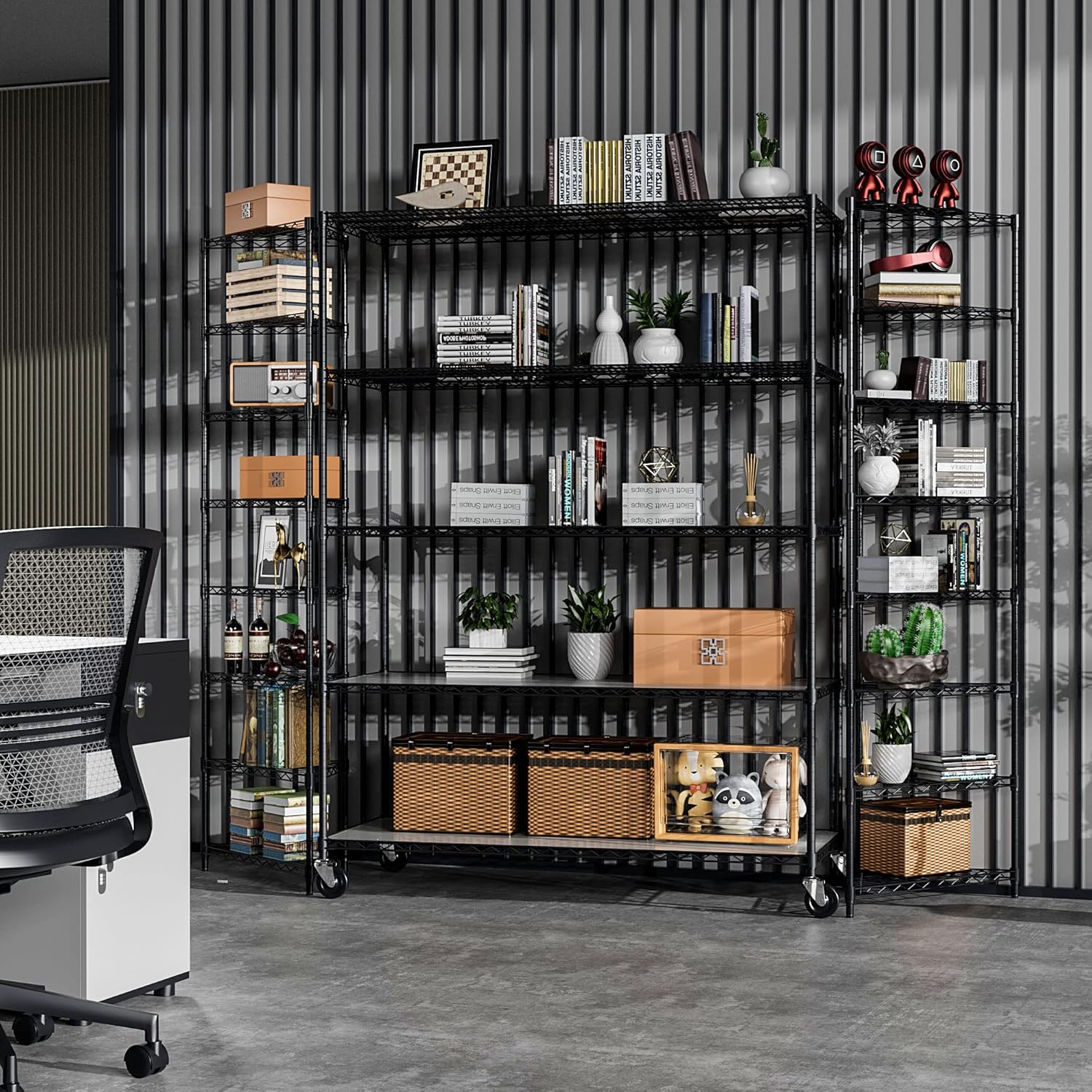 5 Tier 7500lbs Capacity NSF Metal Shelf Wire Shelving Unit, Heavy Duty Adjustable Storage Rack with Wheels & Shelf Liners for Commercial Grade Utility Steel Storage Rack, Black - 82H x 60L x 24D