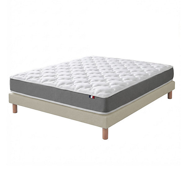 Ensemble matelas mousse, H16 cm, 35Kg/m3, sommier lattes fixes beige Dimensions - 140 x 190 cm