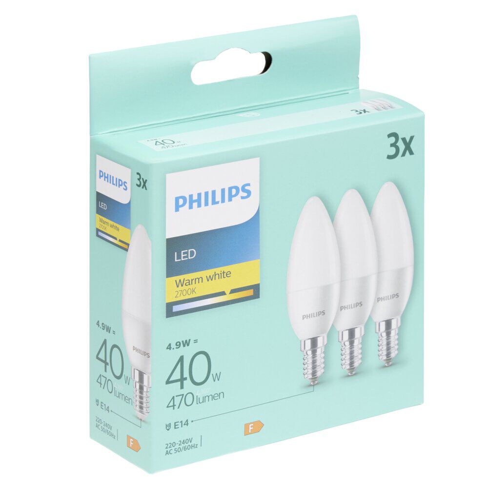 Lot de 3 ampoules LED flamme E14 40W équivalent blanc chaud