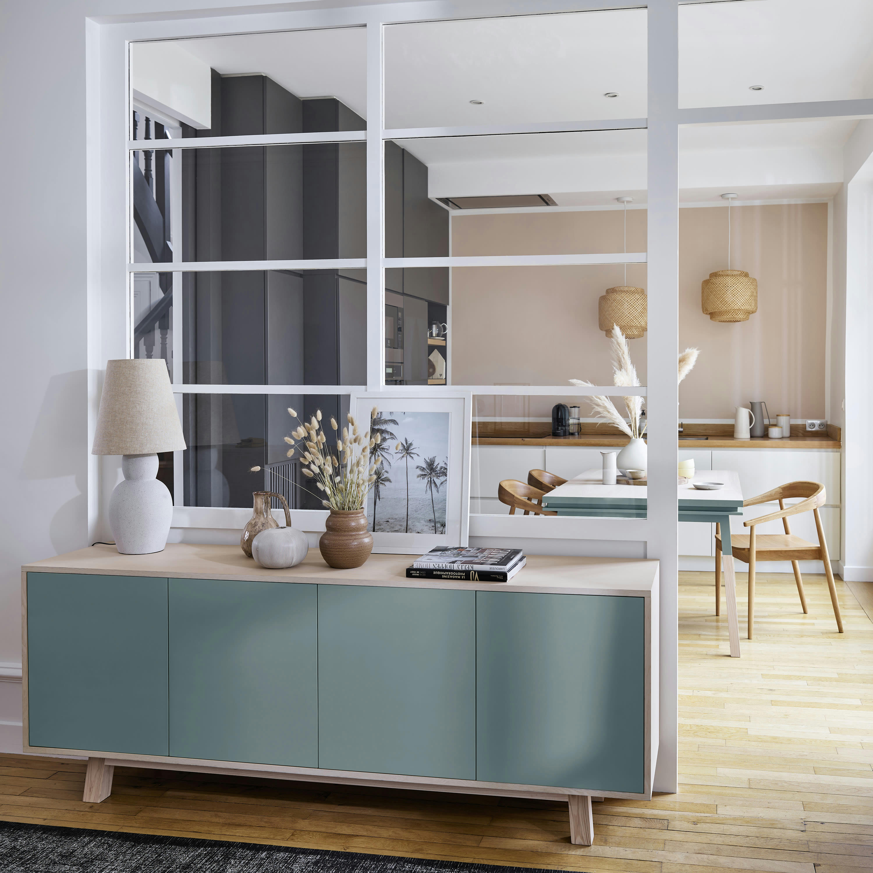 KUBE - Buffet 4 portes en frêne 180 cm, hauteur 94 cm