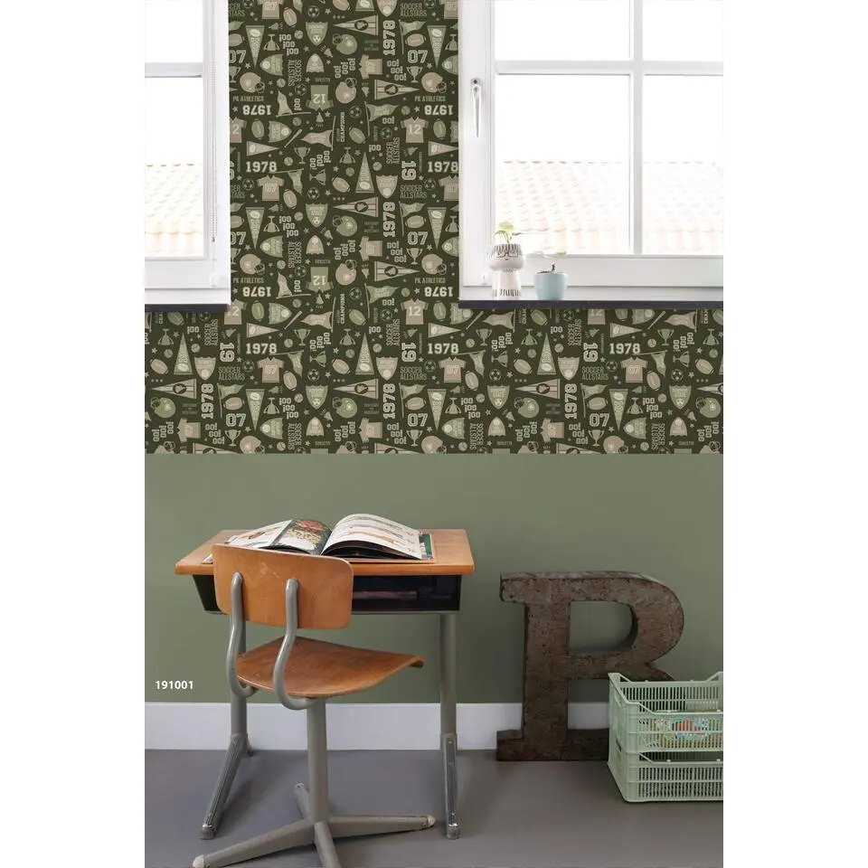 ESTAhome behang sportthema groen en beige - 50 x 900 cm