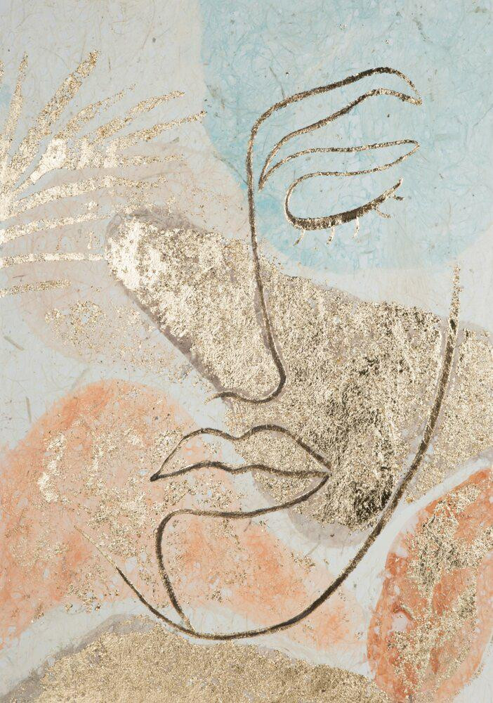 Obraz Abstrakcyjny FACE 50x70 cm Beż i Złoto