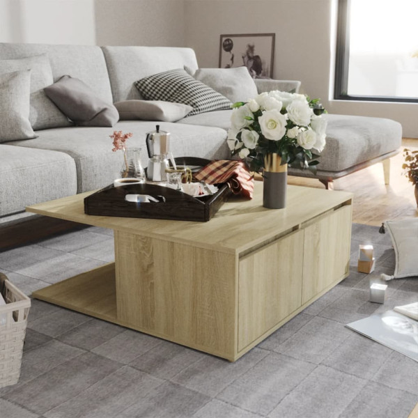 Stolik Kawowy Ława Stół Dąb Sonoma 80x80x31 Szuflady Do Salonu Do Pokoju