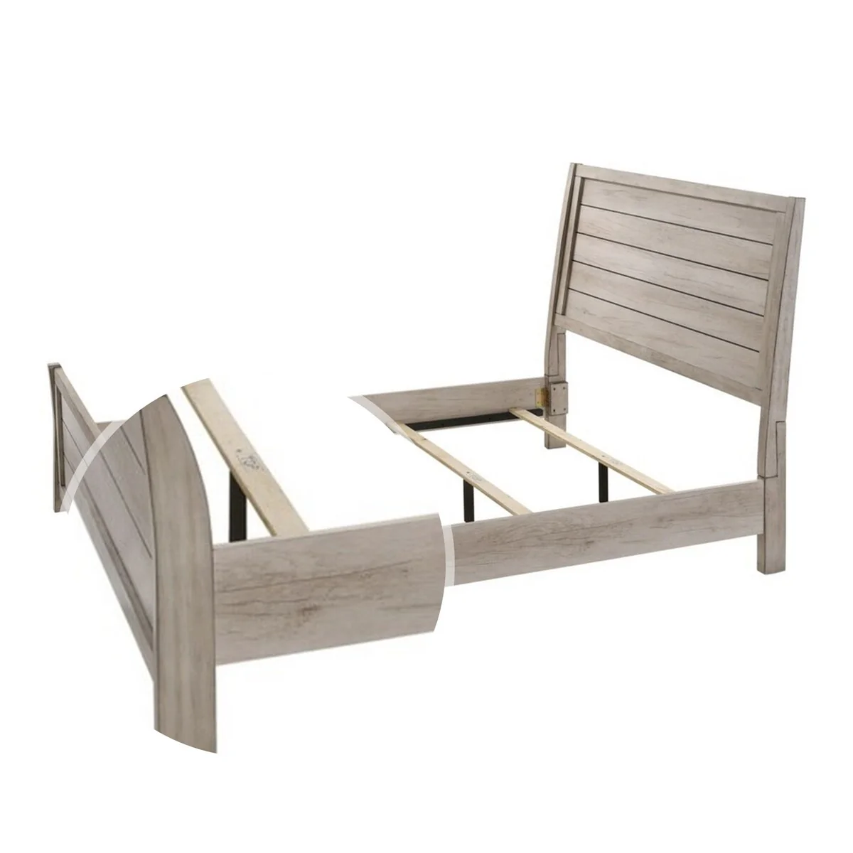 Queen Sleigh Headboard and Footboard with Distressed Detail, Antique White