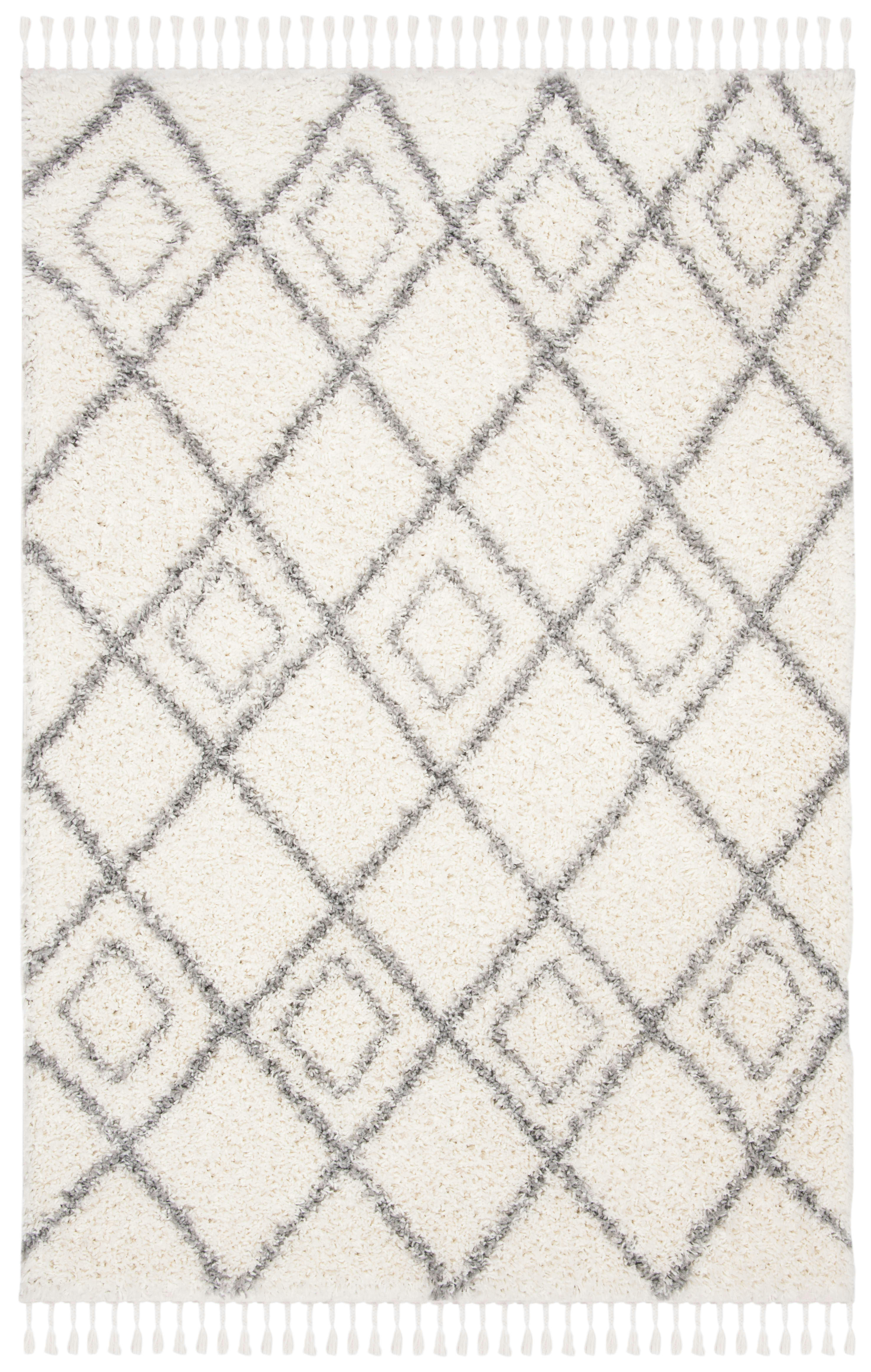 MOROCCAN TASSEL SHAG - Tapis de salon interieur en ivoire & gris clair, 122 x 183 cm