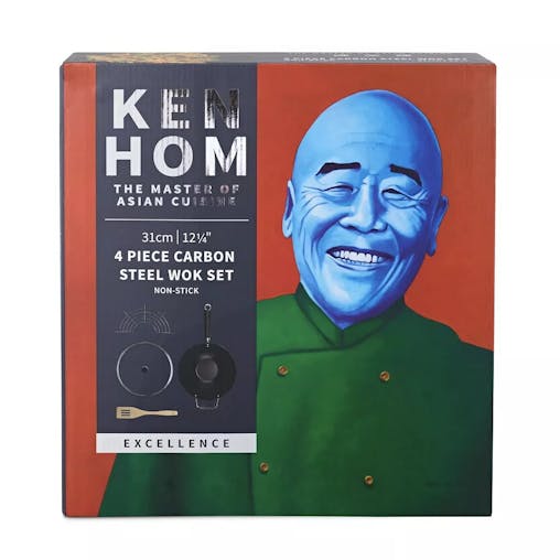 Ken Hom 31cm Non-Stick Carbon Steel 4 Piece Wok Set