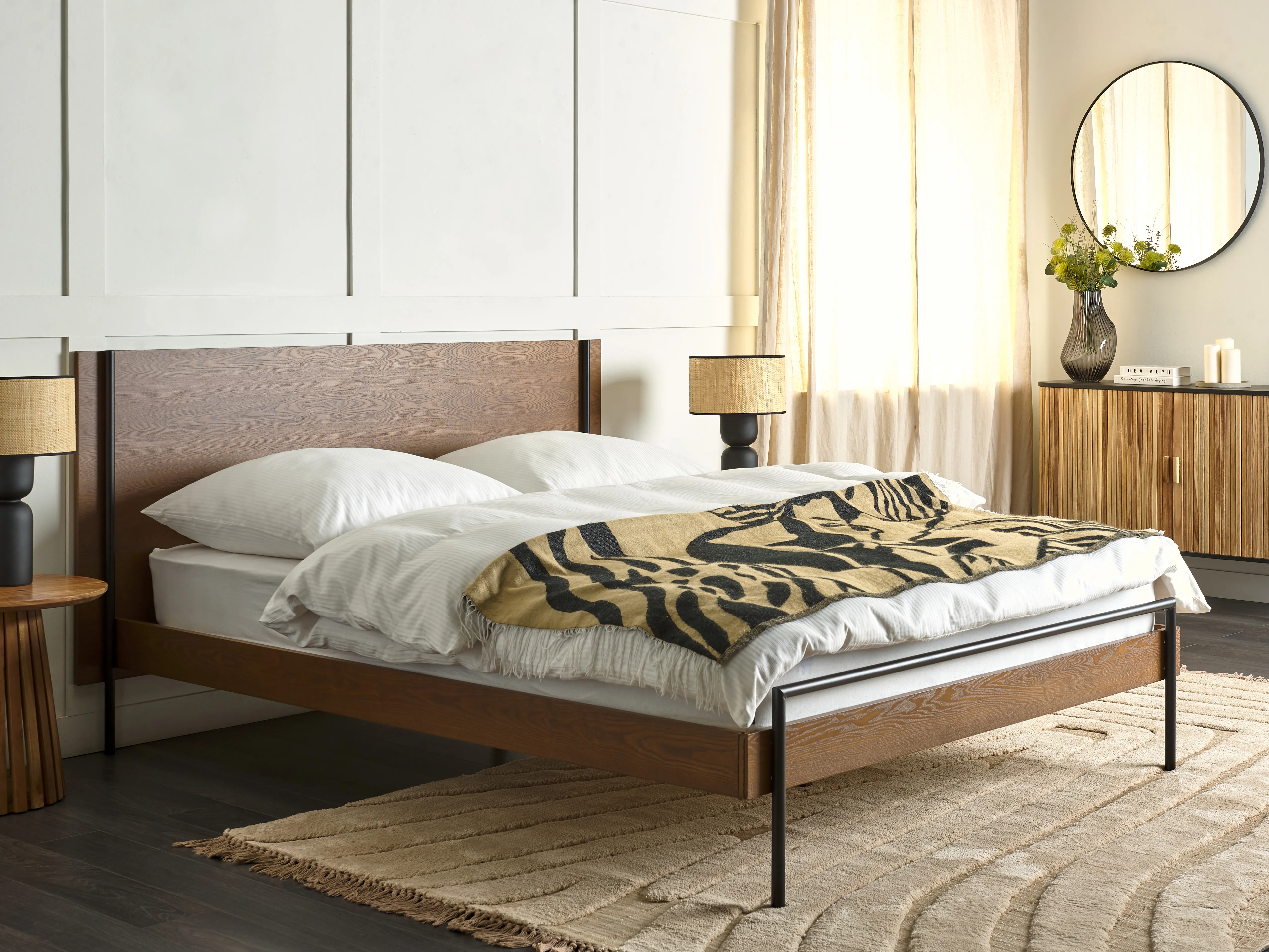 Bed LIBERMONT 140 x 200 cm (EU Double) Dark Ash Wood