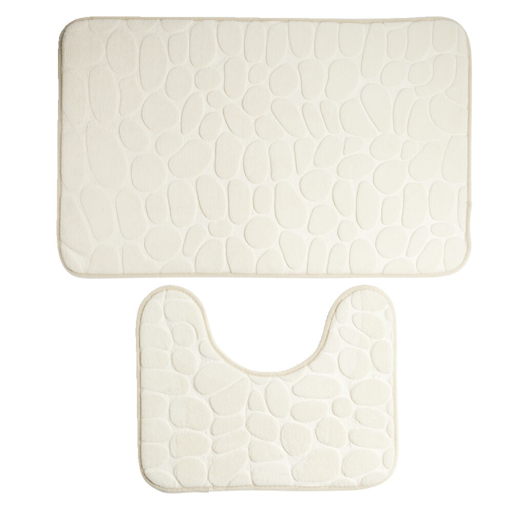 Ensemble tapis de bain et contour WC à mémoire de forme beige ou gris