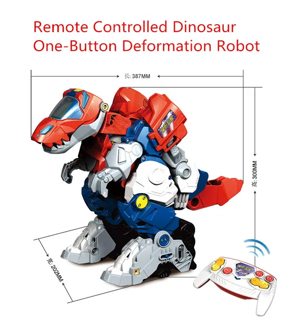 One-key Deformation Dinosaur Robot With Sound and Llight Music Dinosaur knowledge Remote Control Dinosaur RC Robot Toy Children(Red/CHINA)