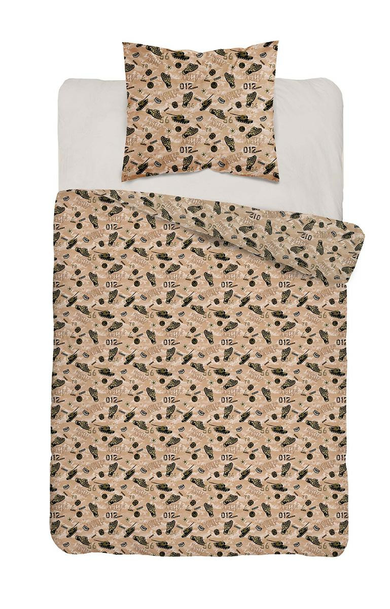 Pościel młodzieżowa 140x200 piaskowa w czołgi – 5872 A – DreamKids