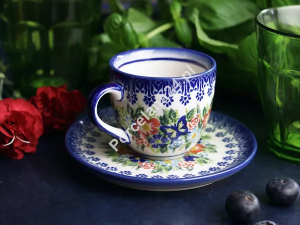 Filiżanka ze spodkiem do espresso 0,11 L / 12,5 cm Bolesławiec - Kwiatowy Ogród